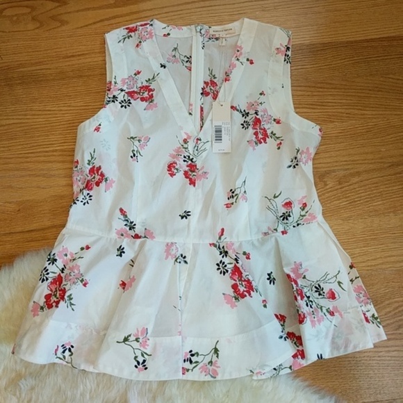 Rebecca Taylor Floral Peplum Poplin Marguerite Top - Picture 3 of 6